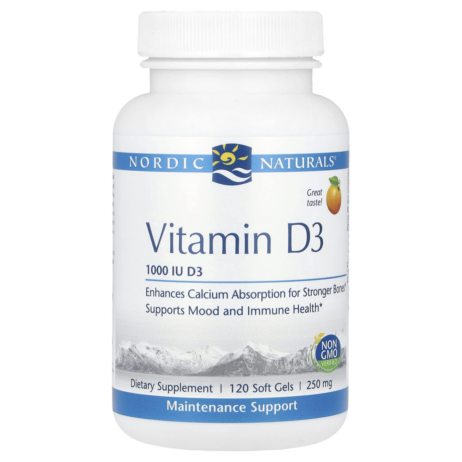 Nordic Naturals, Vitamin D3, Orange, 1,000 IU, 120 Softgels UPC 768990016011 | HiLife Vitamins